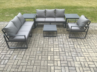 Fimous Aluminium 7 Seater Outdoor Garden Furniture Lounge Sofa Set With Square Coffee Table Chair 2 Side Table Dark Grey - image 1