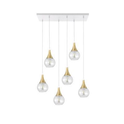 Luminosa Lighting Luminosa Lacrima Cluster Pendant Ceiling Light White, Gold Transparent Glass Shade 6X E27 - image 1