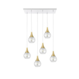 Luminosa Lighting Luminosa Lacrima Cluster Pendant Ceiling Light White, Gold Transparent Glass Shade 6X E27 - thumbnail 1