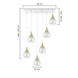 Luminosa Lighting Luminosa Lacrima Cluster Pendant Ceiling Light White, Gold Transparent Glass Shade 6X E27 - thumbnail 2