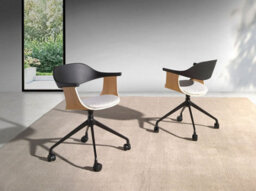 Angel Cerda Modern Swivel Office Chair In Light Grey Fabric With Black Pvc Backrest - thumbnail 2