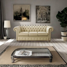 Chesterfield 3 Seater Shelly Stone Leather Sofa Bespoke In Classic Style - thumbnail 2