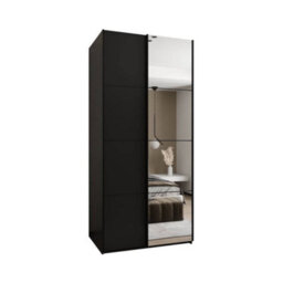 Arte Trosa Iii Black Mirrored Sliding Door Wardrobe W1000mm H2450mm D640mm With Black Steel Handles
