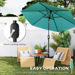 Outsunny 2.6M Garden Parasol Umbrella With Aluminium Pole, Tilt, Turquoise - thumbnail 4
