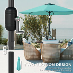 Outsunny 2.6M Garden Parasol Umbrella With Aluminium Pole, Tilt, Turquoise - thumbnail 7