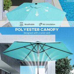 Outsunny 2.6M Garden Parasol Umbrella With Aluminium Pole, Tilt, Turquoise - thumbnail 6