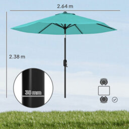 Outsunny 2.6M Garden Parasol Umbrella With Aluminium Pole, Tilt, Turquoise - thumbnail 3