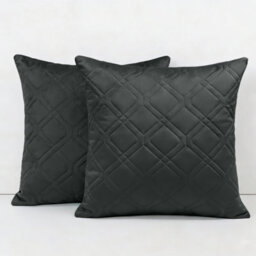 Ameha Charcoal Embossed Diamond Velvet Cushion Cover, 18X18 Inch, Pack Of 2, Anti Allergic, Breathable & Ultra Soft
