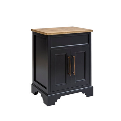 Homestylestore Black Grey And Oak 645mm Bathroom Vanity Unit And Brushed Copper T Bar Handles - image 1