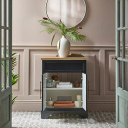 Homestylestore Black Grey And Oak 645mm Bathroom Vanity Unit And Brushed Copper T Bar Handles - thumbnail 2