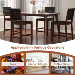 Gainoom Set Of 2 Black Bar Stools Woven Counter Height Chairs W/ Faux Pu Leather Straps 24Inch - thumbnail 9