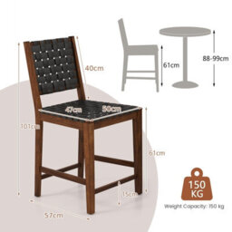 Gainoom Set Of 2 Black Bar Stools Woven Counter Height Chairs W/ Faux Pu Leather Straps 24Inch - thumbnail 2
