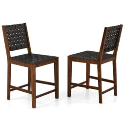Gainoom Set Of 2 Black Bar Stools Woven Counter Height Chairs W/ Faux Pu Leather Straps 24Inch - thumbnail 1