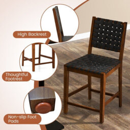 Gainoom Set Of 2 Black Bar Stools Woven Counter Height Chairs W/ Faux Pu Leather Straps 24Inch - thumbnail 6
