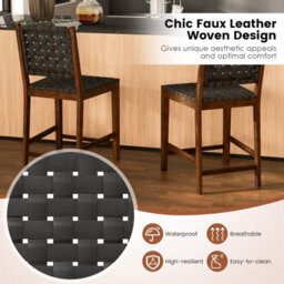 Gainoom Set Of 2 Black Bar Stools Woven Counter Height Chairs W/ Faux Pu Leather Straps 24Inch - thumbnail 7