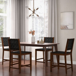 Gainoom Set Of 2 Black Bar Stools Woven Counter Height Chairs W/ Faux Pu Leather Straps 24Inch - thumbnail 4