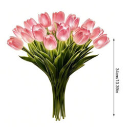 15 Piece Pink Led Tulip Night Light Artificial Flower Lamp Bedroom Bedside Decor - thumbnail 2