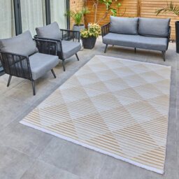 Yellow Outdoor Rug, Geometric Striped Stain-Resistant Rug For Patio Decks, 3mm Modern Outdoor Area Rug-160Cm X 220Cm - thumbnail 2