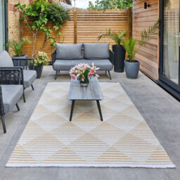 Yellow Outdoor Rug, Geometric Striped Stain-Resistant Rug For Patio Decks, 3mm Modern Outdoor Area Rug-160Cm X 220Cm - thumbnail 1