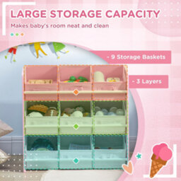 Fix-A-Floor Zonekiz Storage Unit W/9 Removable Storage Baskets For Nursery Playroom, Pink - thumbnail 4