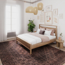 Loomed Vintage Design Cotton Chenille Rug Brown Charcoal Machine Washable 120Cm X 170Cm - thumbnail 2