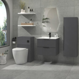 Royal Bathrooms Evora 700mm Graphite Grey Fluted Wall Hung Bathroom Vanity Unit 2 Drawer With Ceramic Basin & Matt Black Handles - thumbnail 3