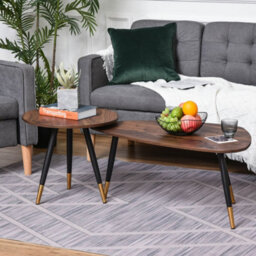 Homcom Coffee Table Set Of 2 Nesting End Side Tables For Living Room, Walnut