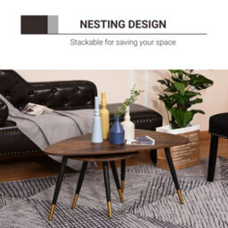 Homcom Coffee Table Set Of 2 Nesting End Side Tables For Living Room, Walnut - thumbnail 7