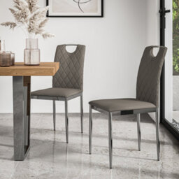 More4Homes Set Of 2 Monza Faux Leather Dining Chair Modern Padded Seat Chrome Legs Kitchen (Grey)