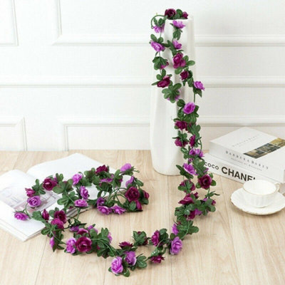 2.5M Artificial Flower Silk Rose Leaf Garland Vine Ivy Home Wedding Garden Décor Purple