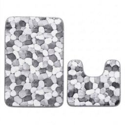 2 Piece Pebble Stone Bathroom Mat Set, Soft Polyester Bath & Pedestal Rug Set, Absorbent Stone Effect Floor Mats For Bathroom