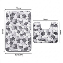 2 Piece Pebble Stone Bathroom Mat Set, Soft Polyester Bath & Pedestal Rug Set, Absorbent Stone Effect Floor Mats For Bathroom - thumbnail 2