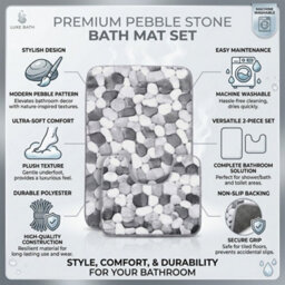 2 Piece Pebble Stone Bathroom Mat Set, Soft Polyester Bath & Pedestal Rug Set, Absorbent Stone Effect Floor Mats For Bathroom - thumbnail 4