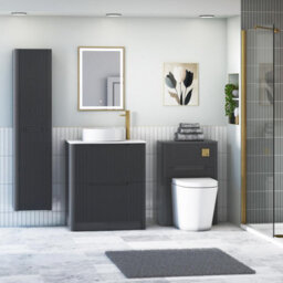 Royal Bathrooms Avenza 700mm Matt Obsidian Black Floor Standing Countertop Bathroom Vanity Unit 2 Drawer With Art Round Basin - thumbnail 4