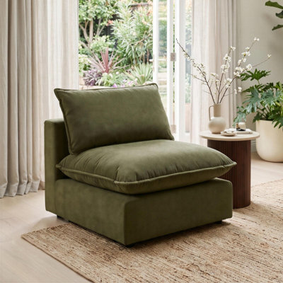 Furniturebox Uk Echo Green Linen-Look Fabric Armless Armchair For Modular Sofa - image 1