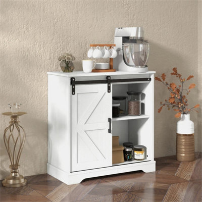 White Sliding Barn Door Buffet Sideboard Storage Cabinet Coffee Bar - image 1