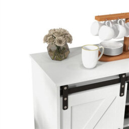 White Sliding Barn Door Buffet Sideboard Storage Cabinet Coffee Bar - thumbnail 3