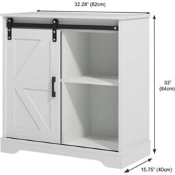 White Sliding Barn Door Buffet Sideboard Storage Cabinet Coffee Bar - thumbnail 2