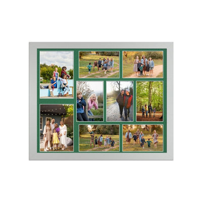 AK Frames 20X16 Silver Sleek Multi Photo Frame With Emerald Mount - Holds 9 Apertures (2X) 7X5, (7X) 6X4 Photos - image 1