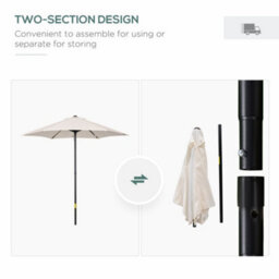 Outsunny 2M Parasol Patio Umbrella, Outdoor Sun Shade With 6 Ribs Cream White - thumbnail 4
