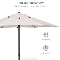 Outsunny 2M Parasol Patio Umbrella, Outdoor Sun Shade With 6 Ribs Cream White - thumbnail 6
