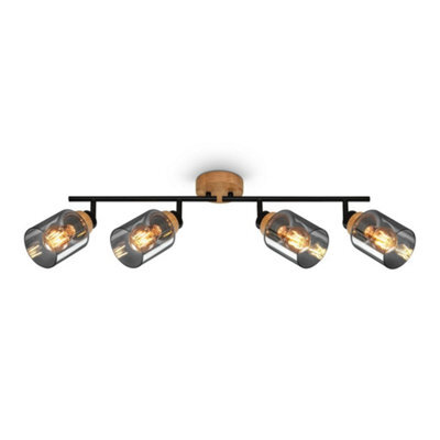 Briloner Black Smoked Glass Ceiling Light Spotlight Bar 4 Way Adjustable E27 Bulbs Sold Separately 68Cm - image 1