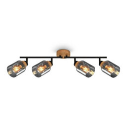 Briloner Black Smoked Glass Ceiling Light Spotlight Bar 4 Way Adjustable E27 Bulbs Sold Separately 68Cm