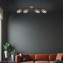 Briloner Black Smoked Glass Ceiling Light Spotlight Bar 4 Way Adjustable E27 Bulbs Sold Separately 68Cm - thumbnail 8