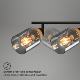 Briloner Black Smoked Glass Ceiling Light Spotlight Bar 4 Way Adjustable E27 Bulbs Sold Separately 68Cm - thumbnail 6