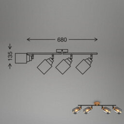 Briloner Black Smoked Glass Ceiling Light Spotlight Bar 4 Way Adjustable E27 Bulbs Sold Separately 68Cm - thumbnail 9