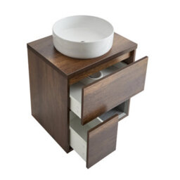 Homestylestore Dark Oak 600mm Wall Hung Bathroom Vanity Unit With Round Countertop Basin - thumbnail 2