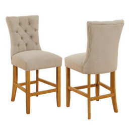 The Furniture Market Chester Natural Oatmeal Fabric Button Back Bar Stool Natural Oak Legs Quilted Deep Button Upholstery Kitchen Counter Height - thumbnail 4