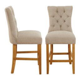 The Furniture Market Chester Natural Oatmeal Fabric Button Back Bar Stool Natural Oak Legs Quilted Deep Button Upholstery Kitchen Counter Height - thumbnail 5