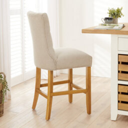 The Furniture Market Chester Natural Oatmeal Fabric Button Back Bar Stool Natural Oak Legs Quilted Deep Button Upholstery Kitchen Counter Height - thumbnail 2